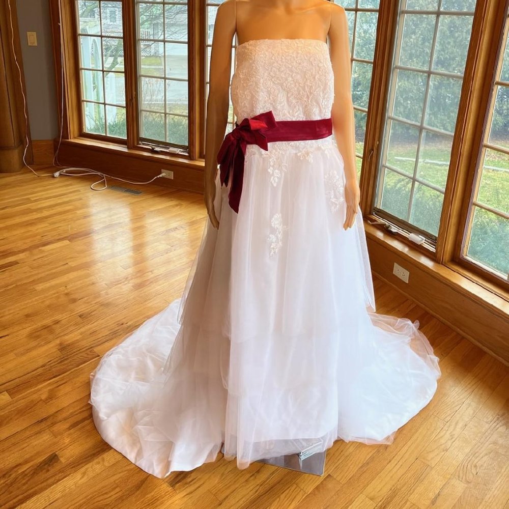 *JJ's House White Lace Tulle NO RED SASH/BOW Wedding Dress Bridal Gown Size 30